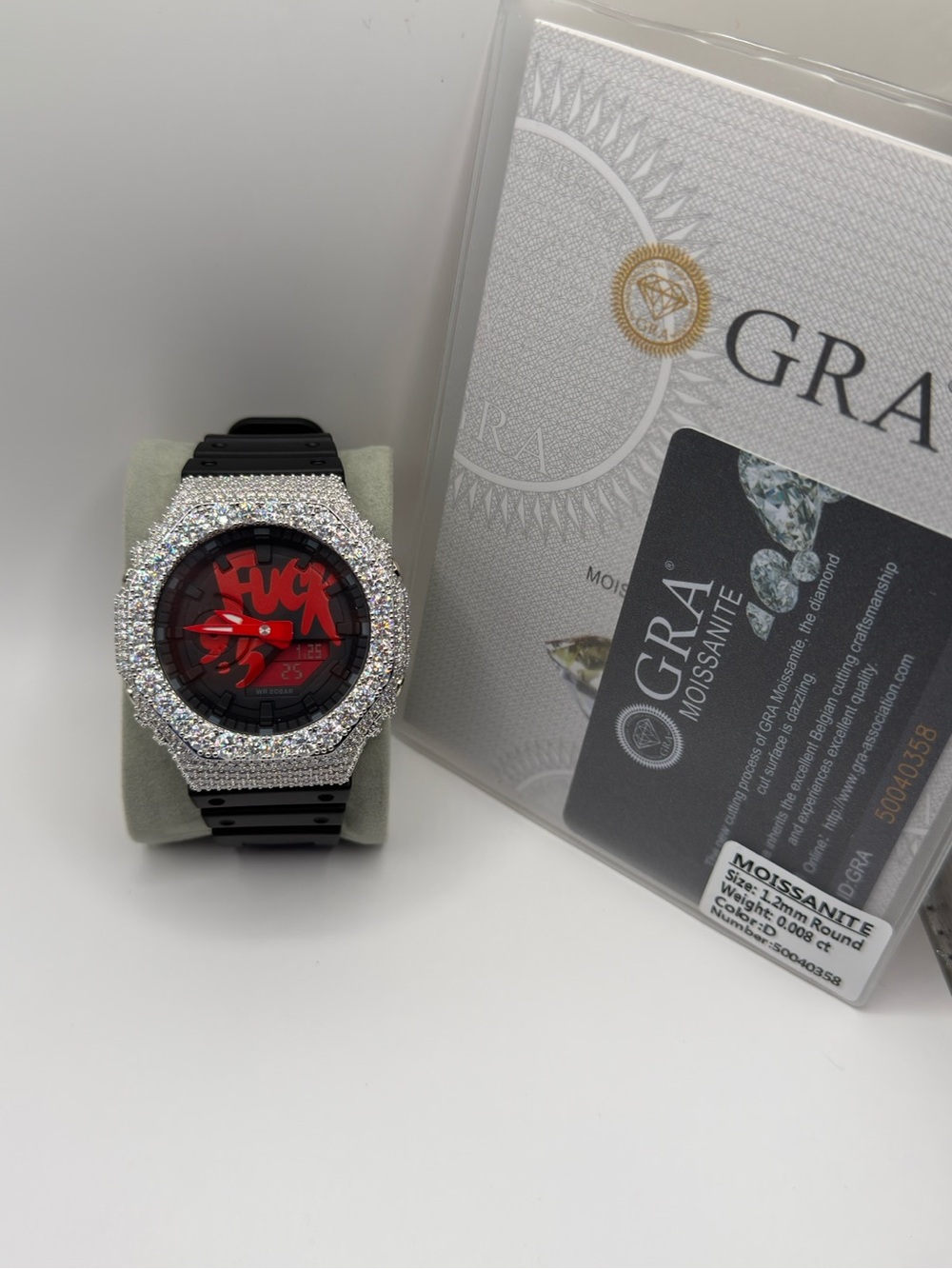Casio Black Watch with Red Dial and Crystal Bezel